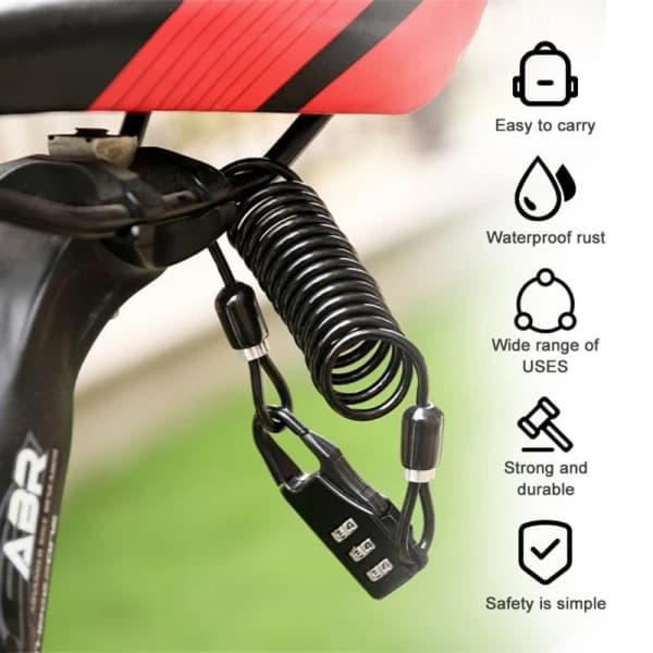 Helmet Lock Portable Steel Cable Lock 3-Digit Password Combination