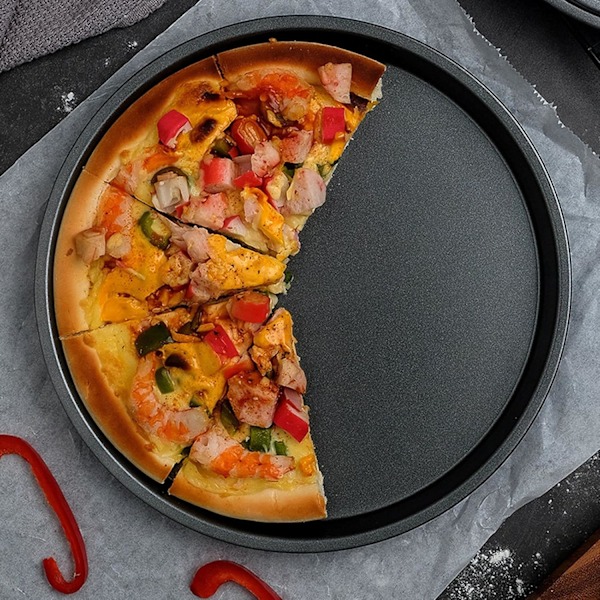 QU*Uadme Djup Pizzaplåt, 2 stycken Non-Stick Pizzaplattor, Förtjockat Kolstål, Pizzaugnplåt, Cirkulär Bakplåt för Köket, Handgjord Pizza (30 cm)