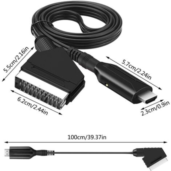 QU/Scart till HDMI-omvandlare, Scart till HDMI-kabel, Scart till HDMI-adapter, Scart till HDMI med Scart-ingångskabel och HDMI-utgångsport,