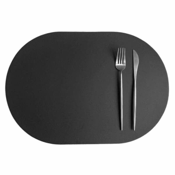 4-Pakning Bordbrikke i Kunstlær Oval Svart 43x30cm_qq