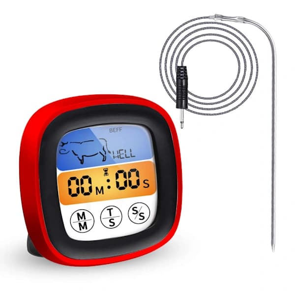 Digital kötttermometer med sond, bakgrundsbelyst LCD-pekskärm, timerlarm för ugn, grill, matlagning, svartgrå