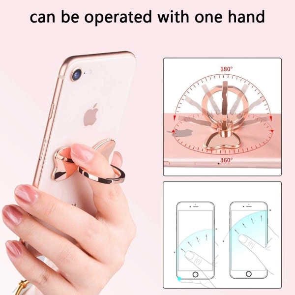 [QD] Sommerfuglknude Telefonholder Ring Spænde - Rosaguld. Kompatibel med iPhone Samsung Galaxy Mobil Sødt Tilbehør
