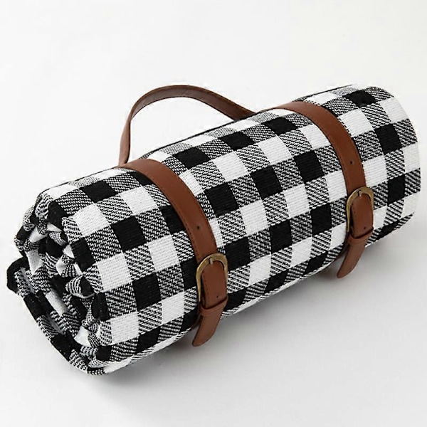 Picknickfilt med vattenavvisande undersida, lätt att bära_FO black white 90x200