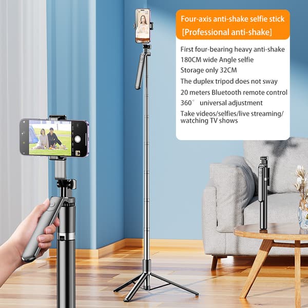 QD-Håndholdt Selfie Stick med Roterbart Pan Tilt Tilbehør Foldbart Tripod til Live Streaming til Optagelse Black