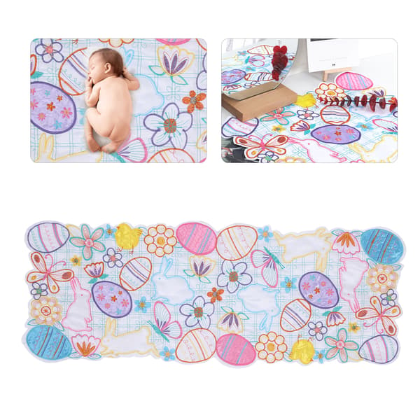 Easter Bunny Egg Embroidery Pattern Table Mat Placemat Decoration 34x88cm 13.4x34.6in