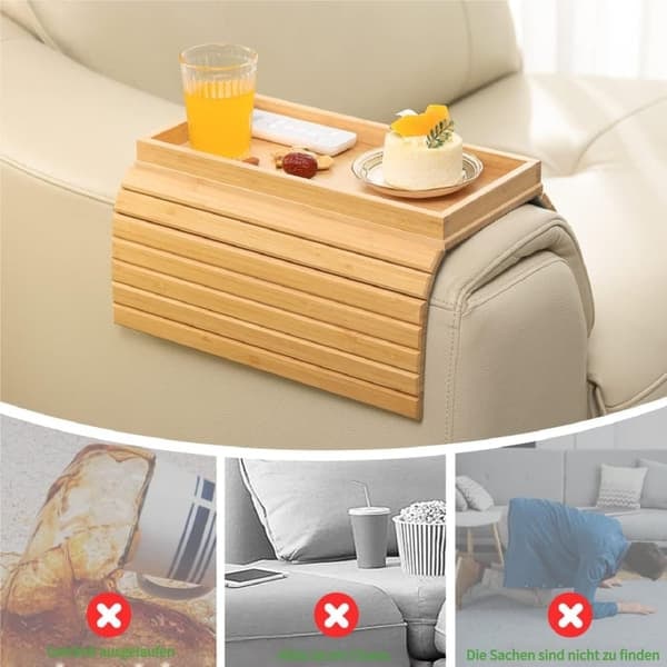 Bambubricka med Anti-Slip för Soffan - Fällbar Förvaringsbricka, Storlek 45,7x33,5 cm
