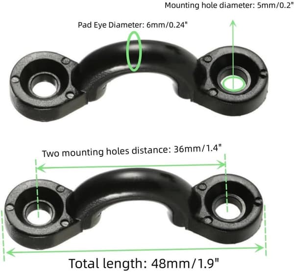 20 stk. Kayak Deck Loop Rigging Sæt, Nylon Fastgørelsesringe med skruer i rustfrit stål til kanoer, både og kajakker, elastiksnor under 10 mm, sort