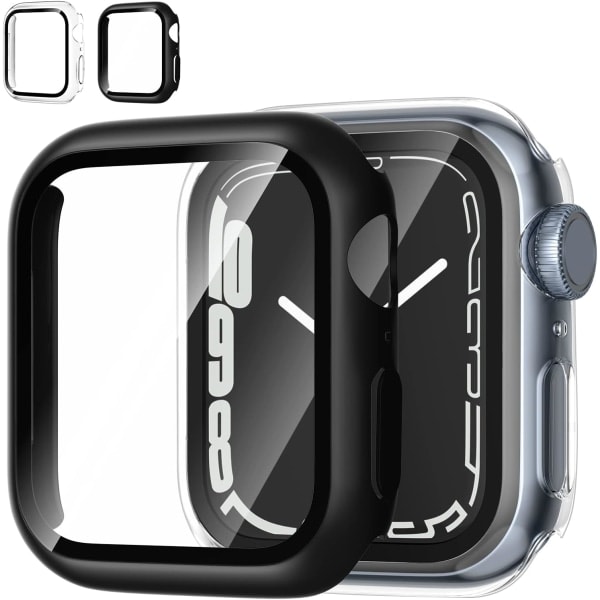 [QD][2-pak] Kompatibel med Apple Watch Series 7 45mm Etui med skærmbeskytter, Hård PC Beskyttende Skal Hærdet Glas Beskyttelse