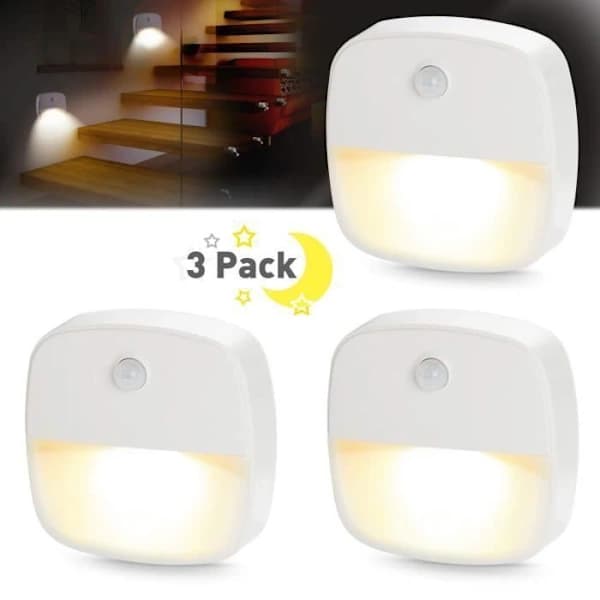 LED-väggnattlampa med rörelse- och ljussensor, ABS PC batteridriven för halltrappor sovrum, vit 3-pack