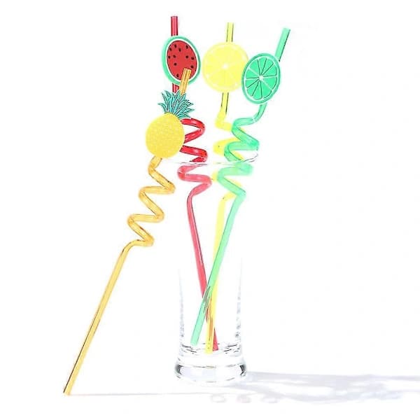 4 st Tecknad Lime Citron Ananas Vattenmelon Plast Spiral Sugrör Barn