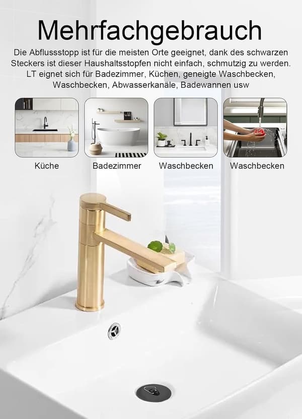 Universal afløbsprop sæt, anti-tilstopning holdbar lugtfri gummi prop til vask badekar og bruser, sort, 4-pak