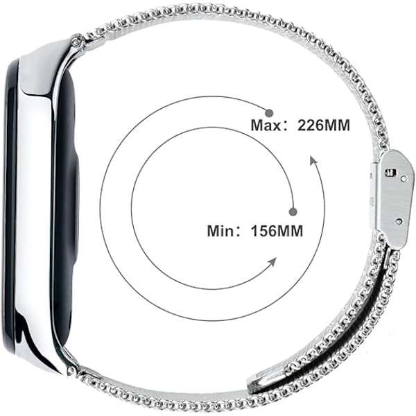 [QD] Hihna Xiaomi Mi Band 6 / Mi Band 5 / Mi Band 4 / Mi Band 3 -älykellolle, 1 kpl säädettävä ruostumattomasta teräksestä valmistettu urheiluranneke, hopea