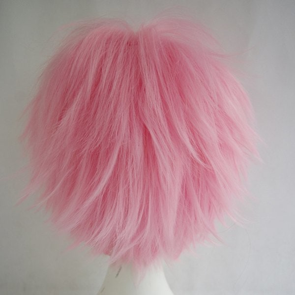 QD-Wekity Unisex Anime Kort Cosplay Peruk med Lugg Värmebeständigt Hår, Rosa