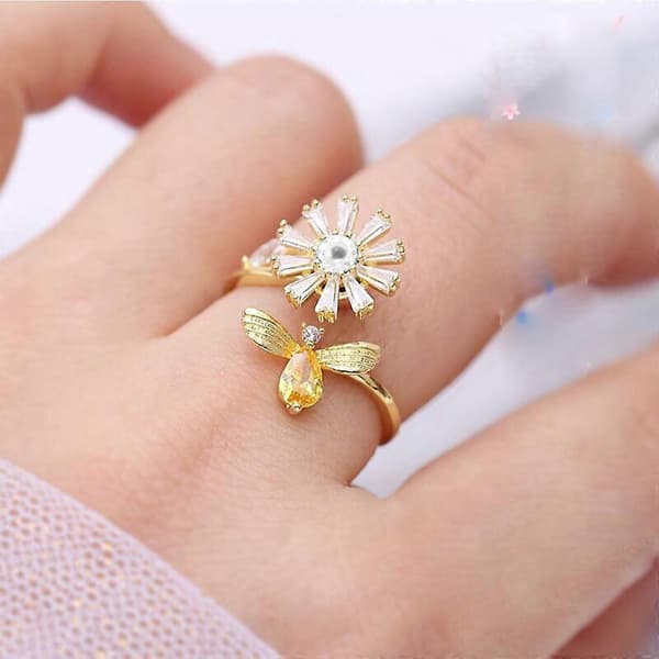 Fidget Angst Ring for Kvinner Fidget Spinner Stress Angst Ringer Blomst Bie Spinnende Ringer Meditasjon Anti-Angst