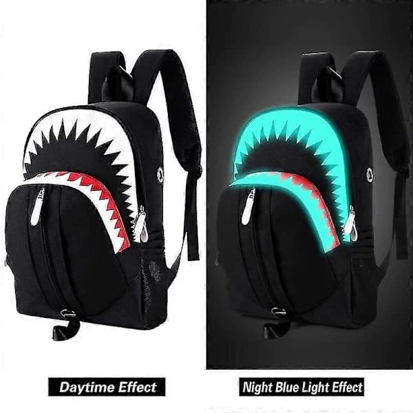 Glow in the Dark Shark Laptop Backpack USB Charging School Bag Waterproof Travel Backpack