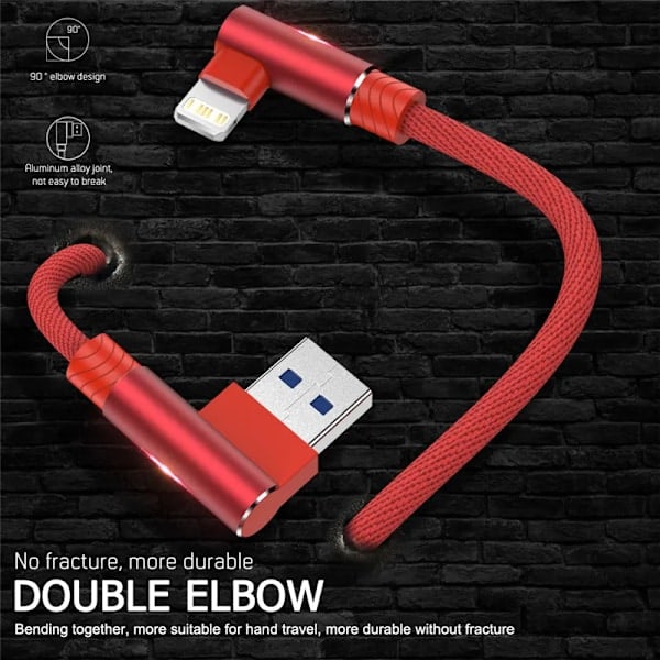 [QD] 90 graders USB-laddningskabel för iPhone 14 13 12 11 Xs Max Xr X 8 7 6 Plus 5 SE iPad Origin Mobiltelefon Lång Kort datakabel Blå 3m
