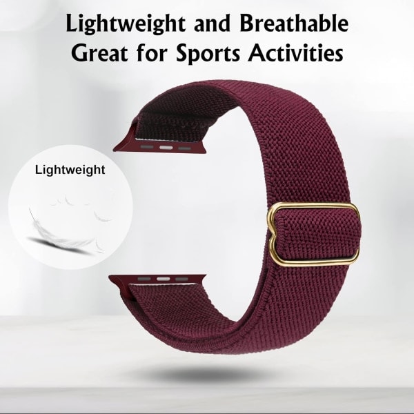[QD] Elastisk urrem kompatibel med Apple Watch Band 41mm 40mm 38mm Komfortabel justerbar sportsrem til kvinder mænd - Vinrød