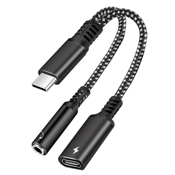 RYI.60W PD 2-in-1 USB-C - USB-C/AUX-naarasadapteri Musta