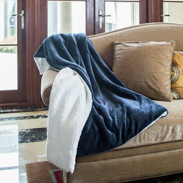 QD-Sherpa Fleece Filt för Soffa - Marinblå Tjock Fluffig Varm Mjuk Filt och Plädar, 160*130cm Mörkblå