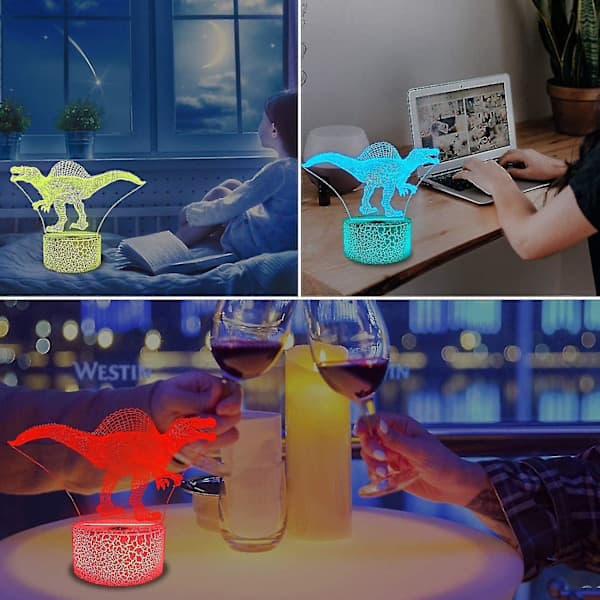 Dinosaur 3D Nattlampe Spinosaurus Illusjon LED Sengelampe 16