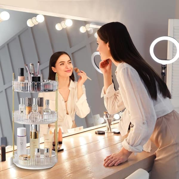 Makeup Organizer - 2 or 3 Drawers Makeup Storage 360° Rotating Makeup Stand Organizer Makeup Tools White white 3 våningar