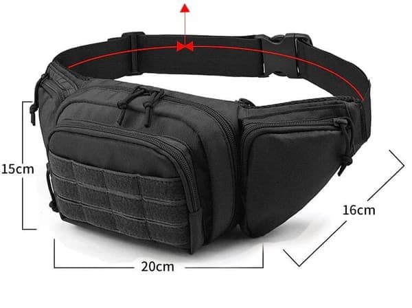 Herre-mavebælte - Sort - 600D Polyester - Med 6 justerbare stropper og velcro - Vandafvisende