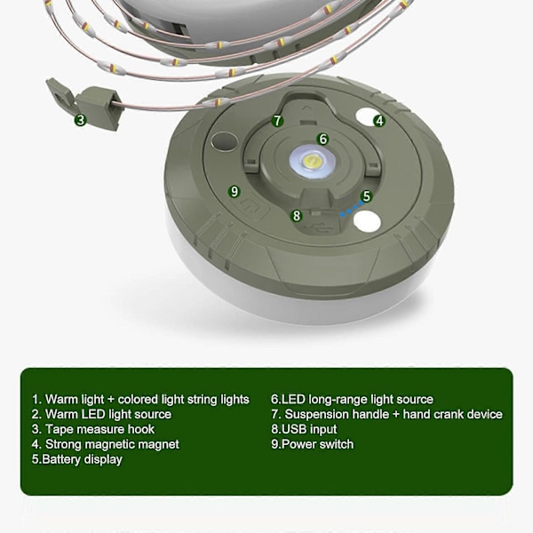 LED-slinga för camping, 2000mAh uppladdningsbar färgglad ljusslinga, portabel IP44 vattentät ljusslinga för familjeträdgård uteplats_ufo