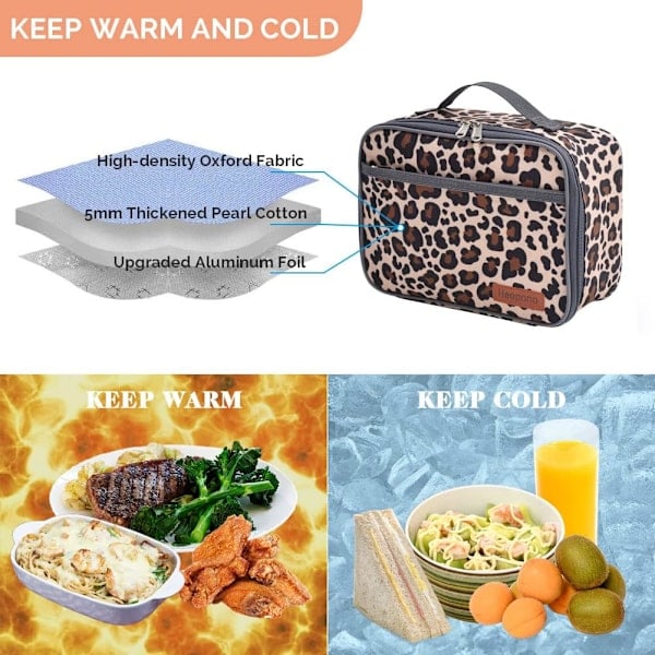 [QD] Mini madkasse til børn, isoleret genanvendelig frokosttaske, termobeholder med vandtæt foring (leopard)