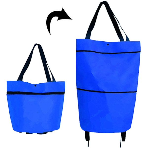 Foldable Trolley Bag Adjustable Size Portable Blue