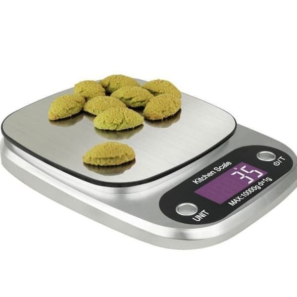 /QD/ Køkkenvægt - Madvægt - med batteri, fra 1 g til 10 kg, vandtæt, sølv - Til vejning af mad og smykker