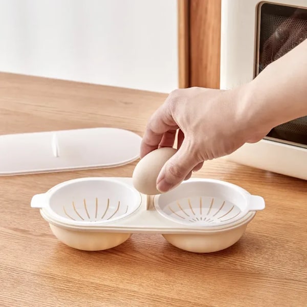 QU.Äggkokare Perfekt Kokta Ägg Kopp, Äggpanna Kök Ångkokare Set, Dubbla Matlagningsverktyg Mikrovågsugn