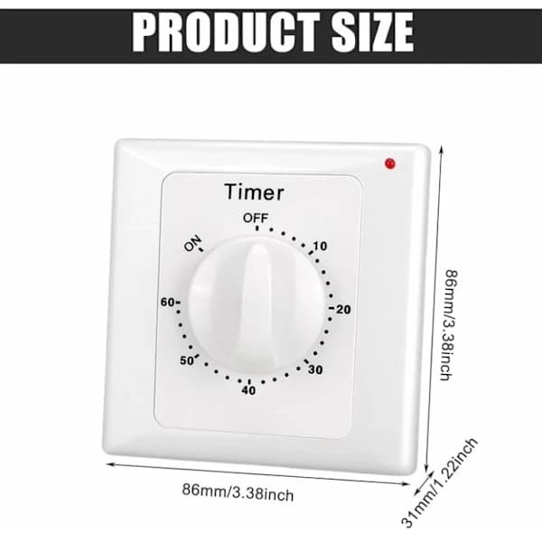 Nedtellingstimer: 60 minutters timerlysbryter med timer, vannbeskyttet, grave hull for installasjon
