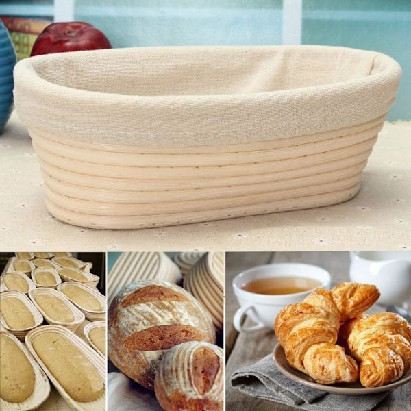 QU*2 st Banneton brödjäsningskorgar, 25 cm oval surdegsjäsningskorg med linneduk för hantverksbröd för professionella och hemmabagare