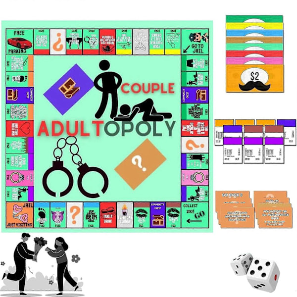 Adultopoly brætspil, spil til voksne par, parspil, voksenspil, soveværelsesspil for par, relationskortspil*QN