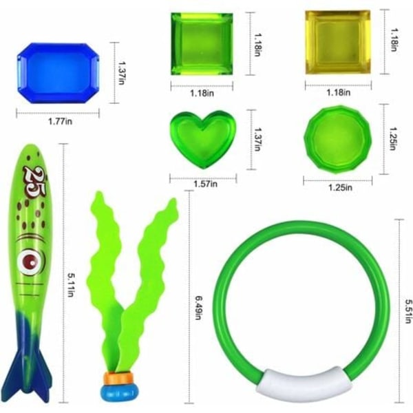QQU-19PCS Dykset, Poolleksaker för Barn, Undervattens Dykpool Leksakskit, Dykringar, Dyk Torpedo, Ädelstenar, Bollstreamers