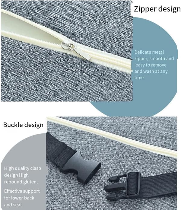 Lumbar Support Pillow, Non-slip Breathable Memory Foam (Cotton Linen, Dark Grey)