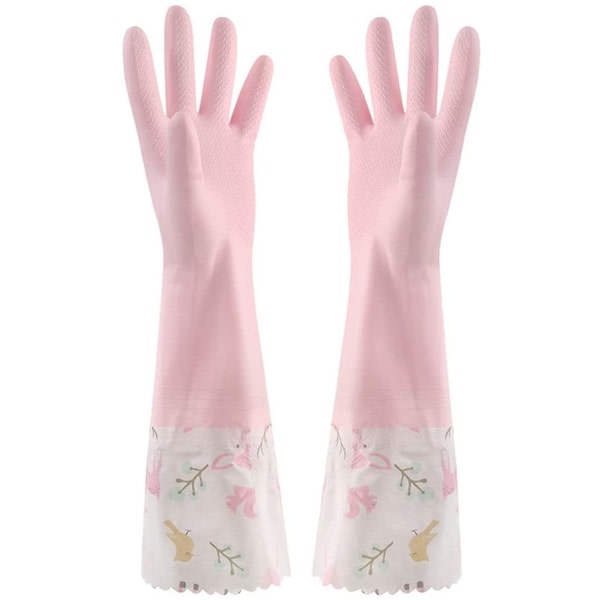 1 par rosa blomma gummihandskar halkfria vattentäta varmare vinter lång manschett latexhandske