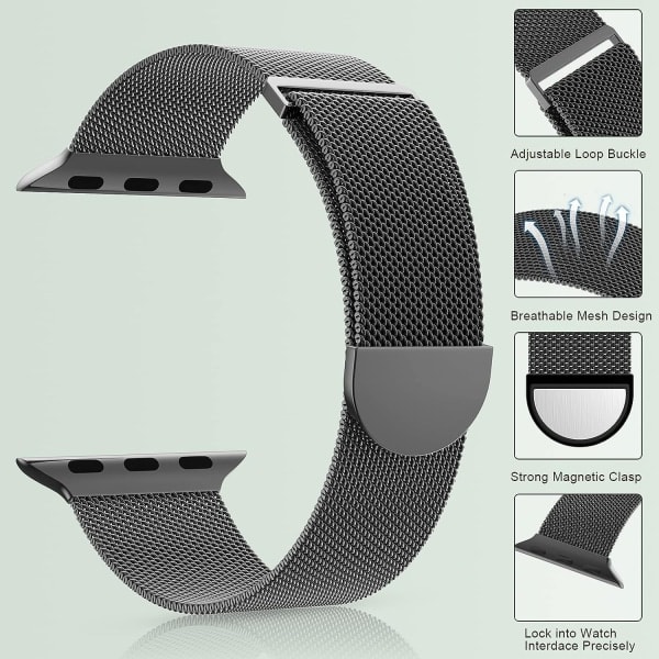 [QD] Dame- og herrearmbånd, rustfrit stål mesh loop magnetisk spænde erstatning for iWatch rem (45mm/44mm/42mm/49mm, regnbue).