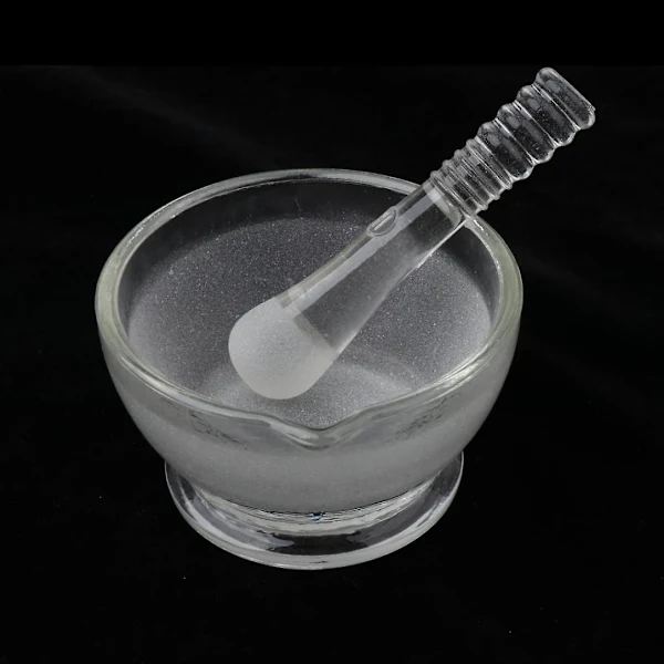 Glasmorter med støder, laboratoriekrydderi, farmaceutisk morter, mixer 75 mm