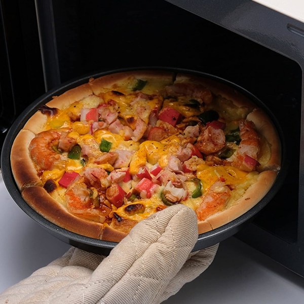 QU*Uadme Djup Pizzaplåt, 2 stycken Non-Stick Pizzaplattor, Förtjockat Kolstål, Pizzaugnplåt, Cirkulär Bakplåt för Köket, Handgjord Pizza (30 cm)