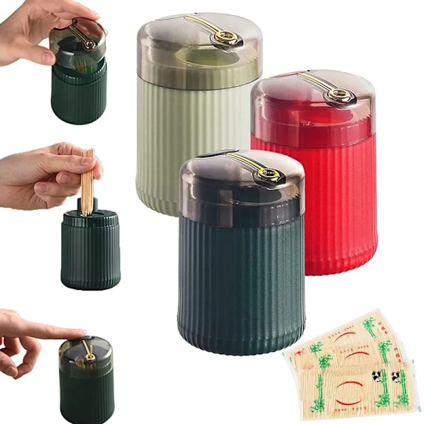QU.3 st Automatiskt Tandpetare Dispenser, Tryck-Typ Tandpetare Förvaringslåda Tandpetare, Ny Tandpetarhållare Dispenser Hållbar Lätt Att Använda