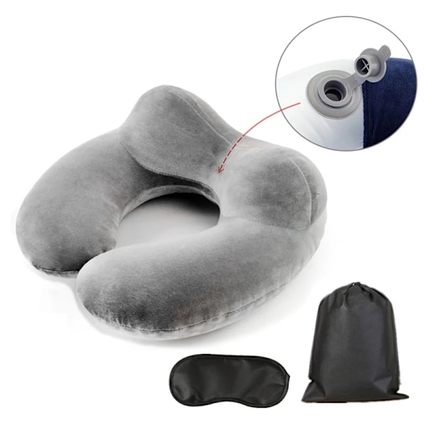Matkapaketti 3-in-1 - Ilmatäytteinen niskatyyny & unimaski Black Svart