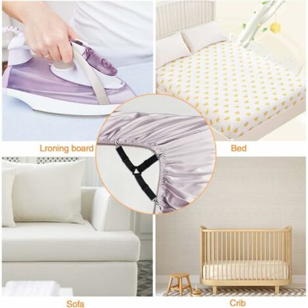 #QD# Justerbar trekantsholder til lagner, gribestrop til sengetøj, lagner, strygebræt, madras, sofa (sort, 4-pak)