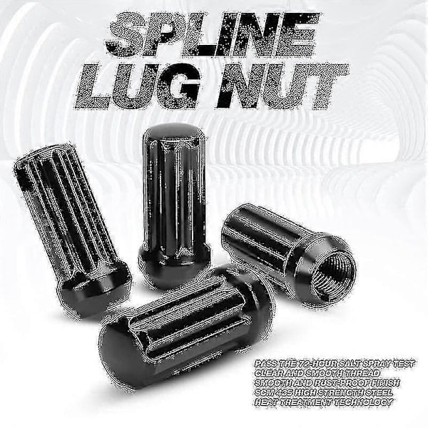 [QD] M14x1.5 Pyöränmutterit 24 Kappaletta 14mmx1.5 7 Spline Drive Kartio Pyöränmutterit 2 Tuumaa Pitkät Mustat 2 Avaimella