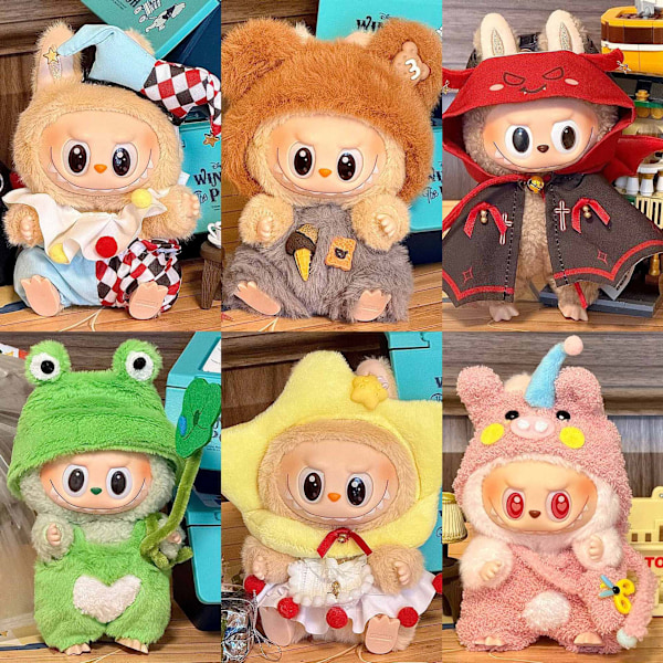 Fashion Lyxig Stil 17cm Söt Tecknad Leksak Endast Kläder Ingår Labubu Kläder Little sesame (headband + backpack +