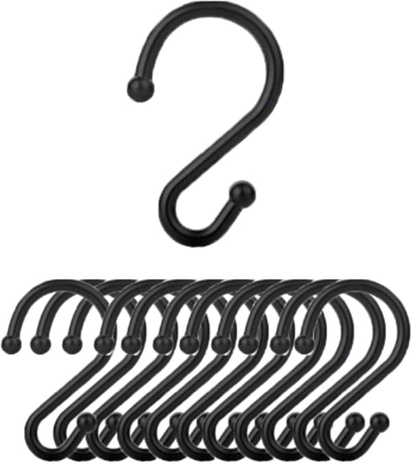 12-pack Duschdraperikrokar, S-form Svart Metall, 28x65mm