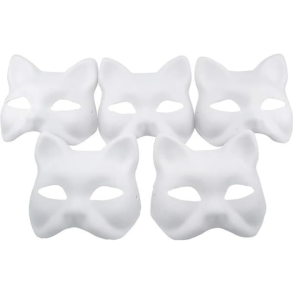 \"QD\" Katte Maske Hvid Katte Maske Blank DIY Halloween Maske Dyr Halvmaske Maskerade