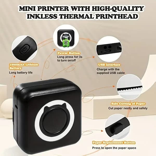 Mini termisk skriver – Bærbar Bluetooth, USB-oppladbar for bilder og notater