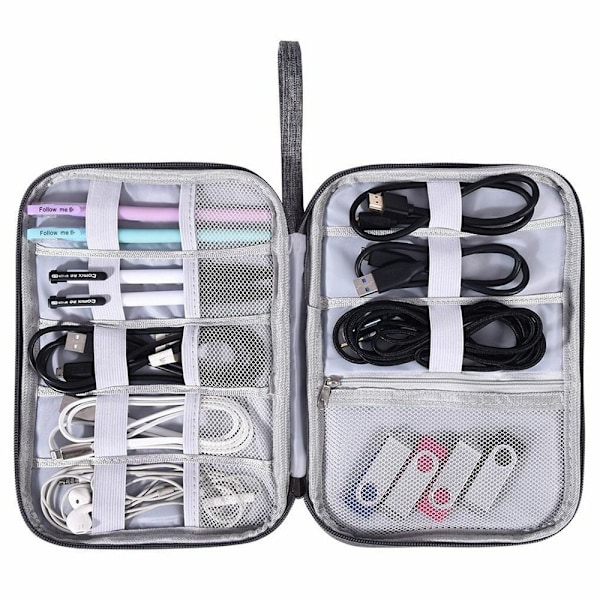 Reisekabelveske Organizer Lader Oppbevaring Elektronikk USB-etui Grey