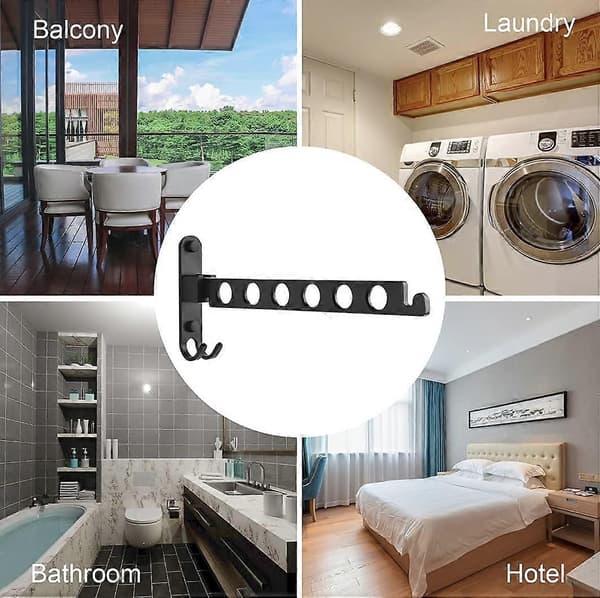 Wall Mounted Clothes Rack, Wall Mounted Hanger Drying Rack, 90 Degree Rotation Wall Mounted Folding Clothes Rack (Black, 1)